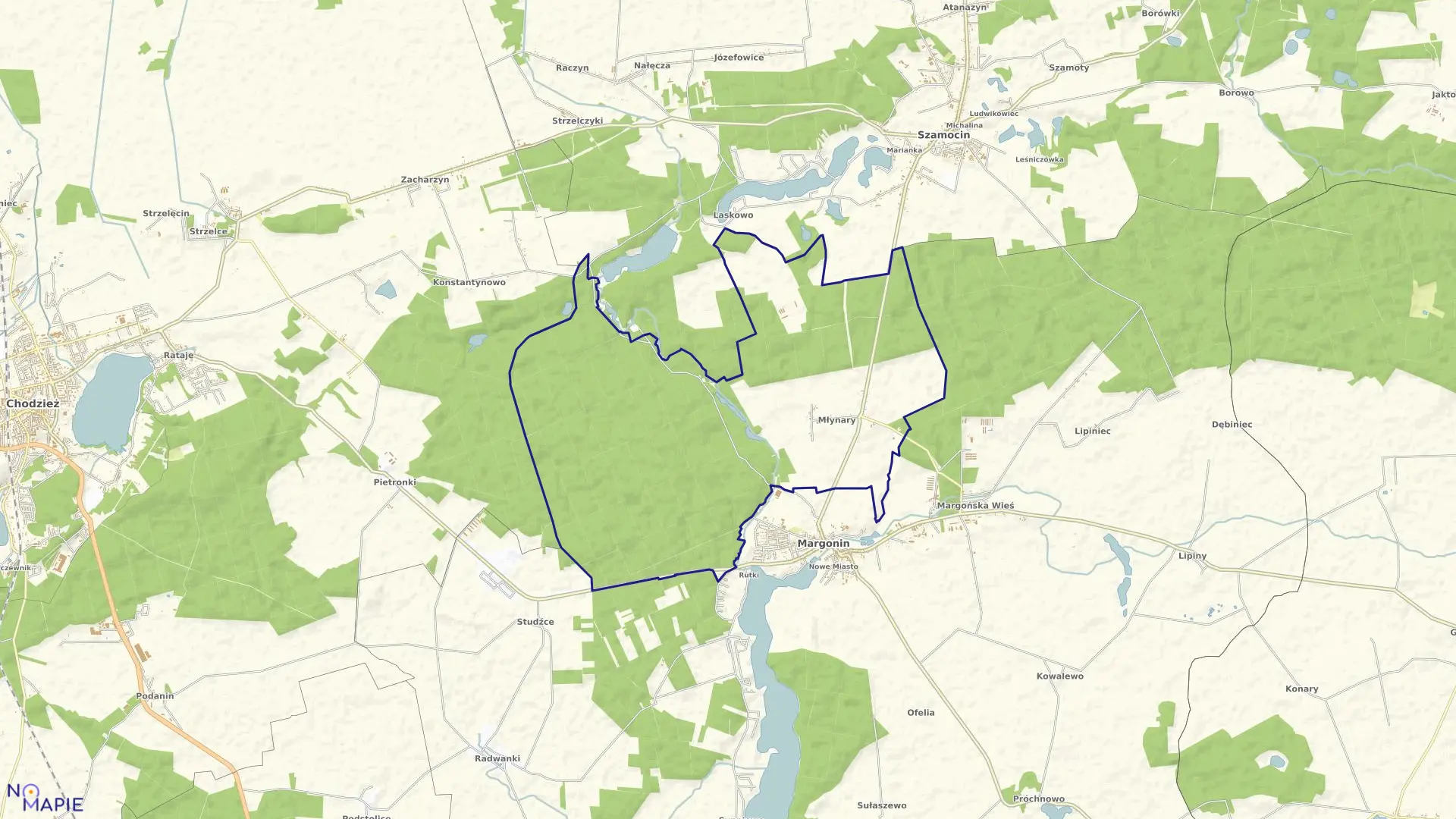 Mapa obrębu Młynary w gminie Margonin